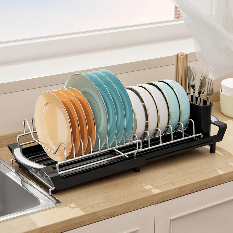 

Durable Retractable Dish Drain Rack Kitchen Knives and Forks Chopsticks Storage Shelf Sink Side Narrow Dish Rack