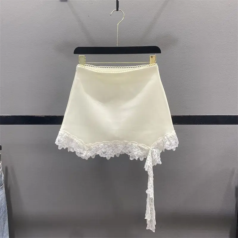 Women's 2026 Summer French Lace Ribbon High Waist A-Line Bodycon Mini Skirt Slimming Elegant Hot Girl Coquette Y2K Skort