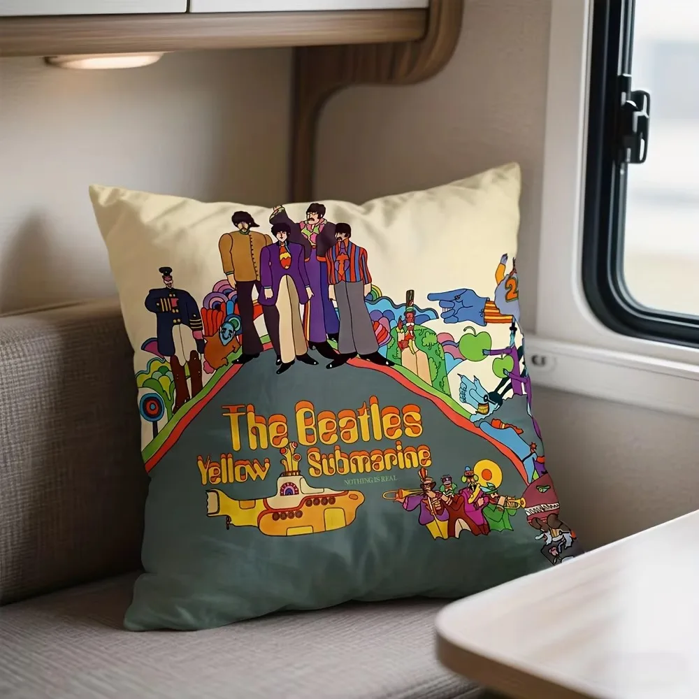 Psychedelic Beatles Yellow Submarine Cushion Cover, Double Sided Soft Polyester 2D Print Pillow for Sofa Living Room Music Gift