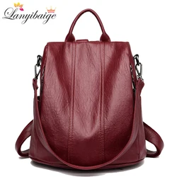 Casual Women Leather Backpack Designer Shoulder Bags For Women 2024 Back Pack School Bags For Teenage Girls Sac Mochila Feminina