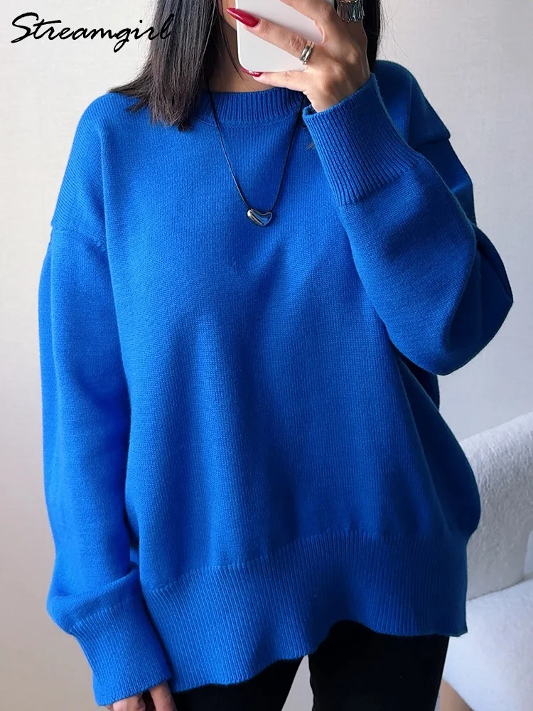 Basic Winter Burgundy Oversize Sweater Women O Neck Warm Pullovers Loose Knitwear Women's Sweater Winter Clothes Women