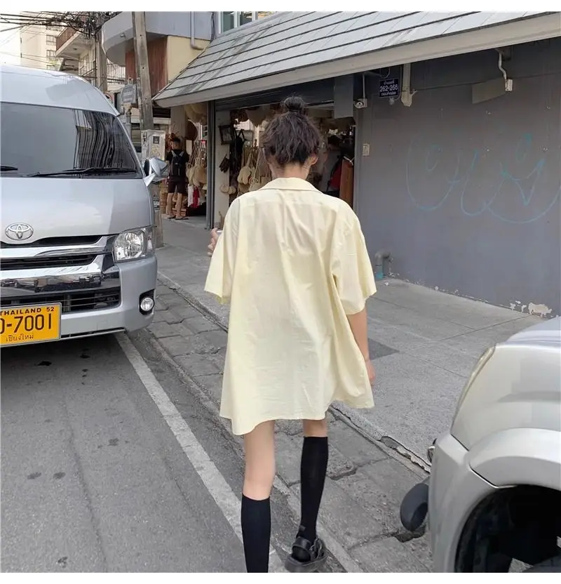 Women's Clothing New Spring Autumn Pure Cotton Long Sleeve Shirt Stylish Loose Fit Solid Color Blue Blouse Casual Versatile