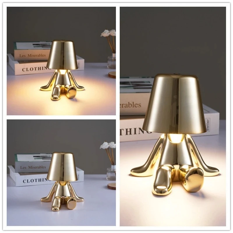 Little Golden Man Table Lamp Bedroom Touch Bedside Atmosphere Night lighting Decoration Desk Light Ornament Bar Home Restaurant