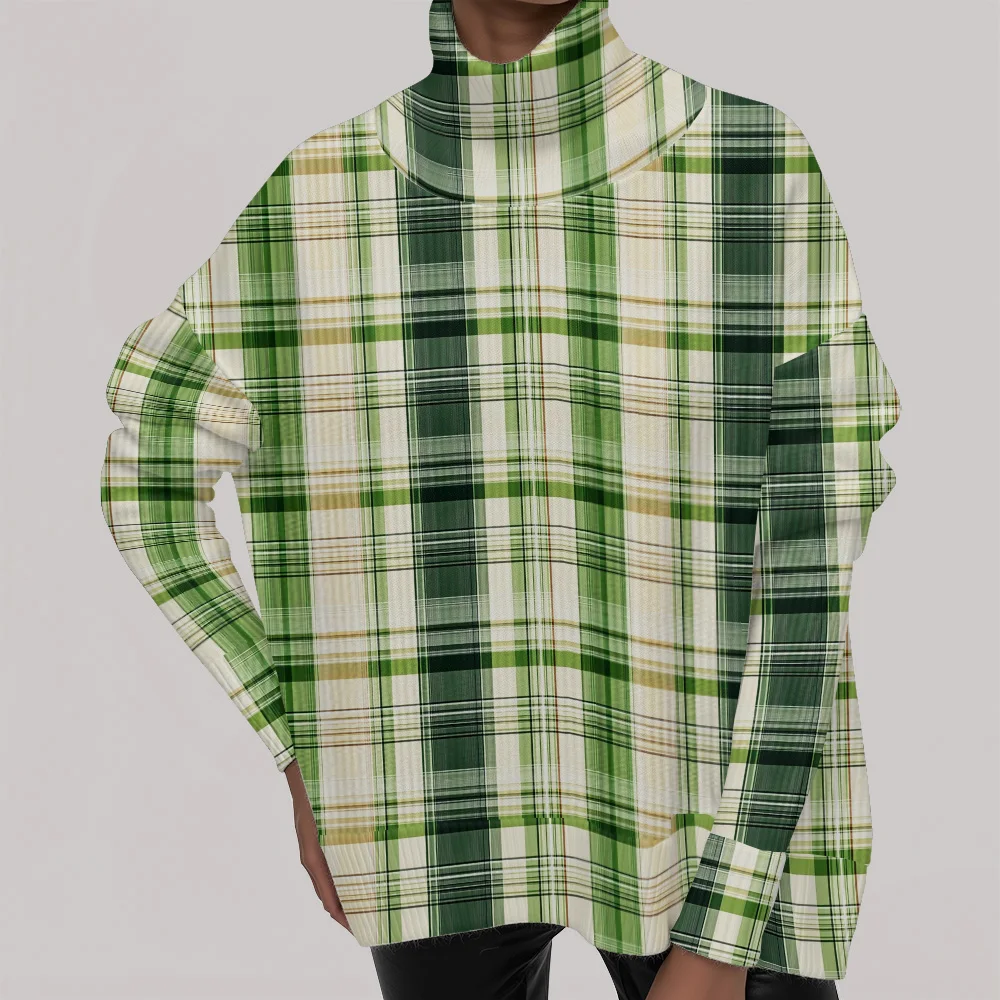 

Classic checkered texture Turtleneck sweater Geometric stripes Turtleneck Long-sleeved sweater