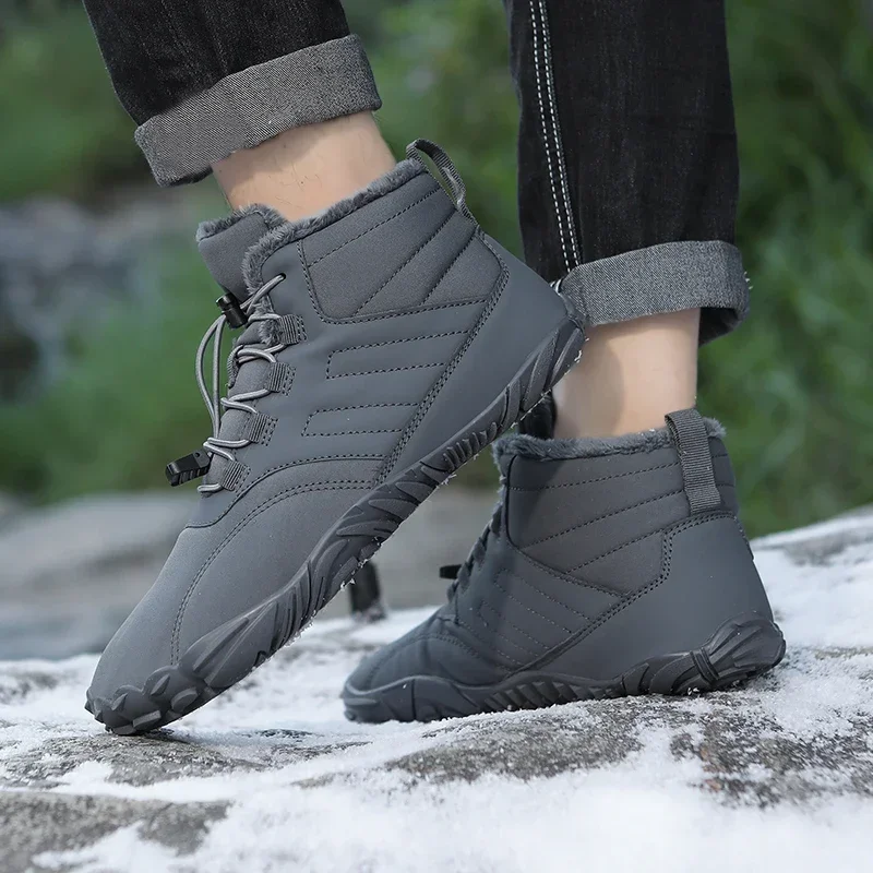 Men Non-slip Hiking Shose BareFoot Boots Winter Waterproof Snow Boots Outdoor Walking Shoe Warm Fur Ankle Leisure