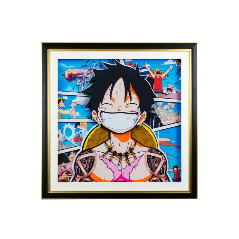 

14.96inch Anime Luffy 3D Paper Art Handwork Decorative Paintings Zoro Usop Sanji Statue Game Room Decor Hot Blooded with Framed