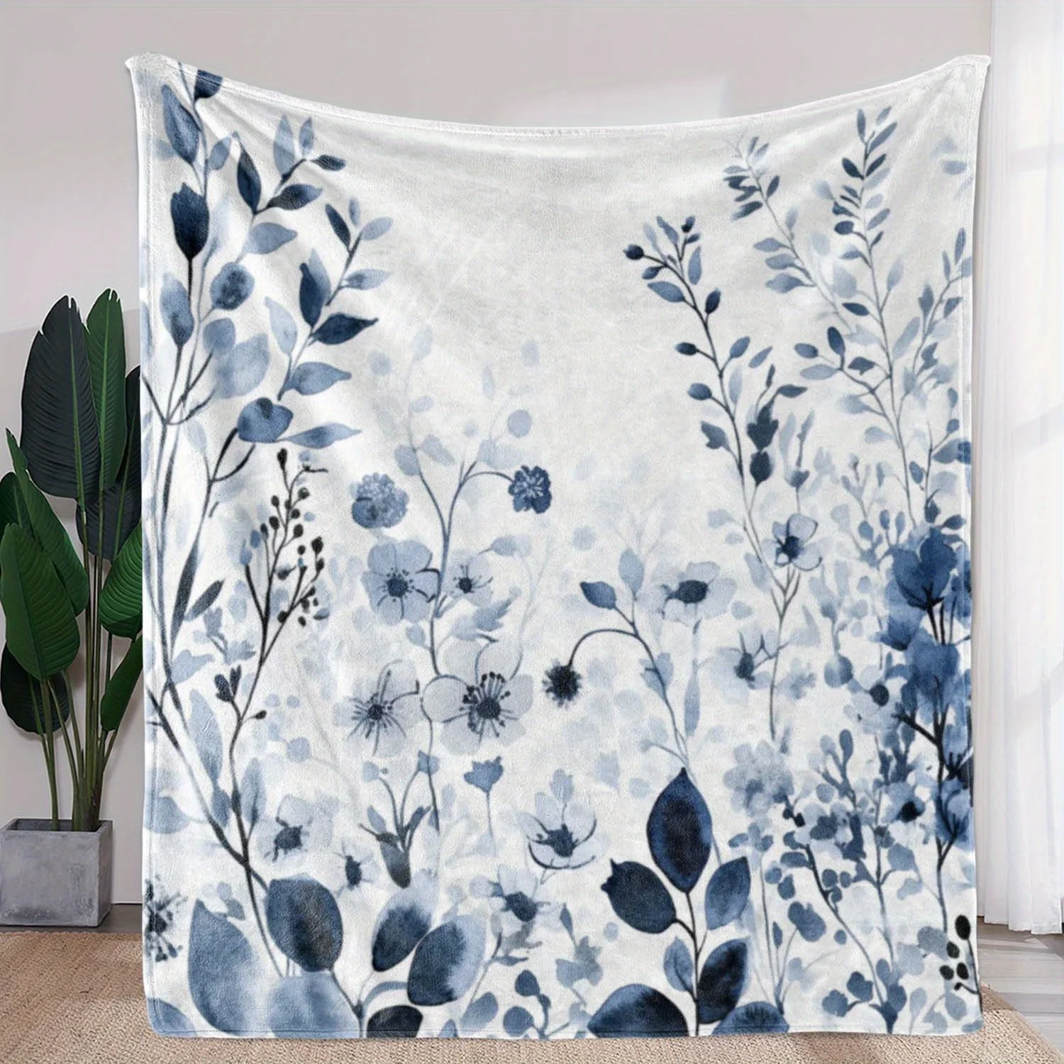 

1 шт. винтажное одеяло с акварельным цветочным и растительным принтом, полиэфирная ткань, можно стирать в машине, подходит для спальни, гостиной