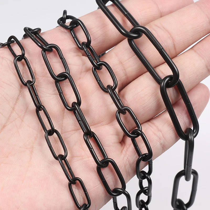 1PCS 1/5/10 Meter Long Black Color Chain Decorative Wire Dia 1.5MM 2MM 3MM Wire Metal Iron Round Oval Shape Hanging Link Chains