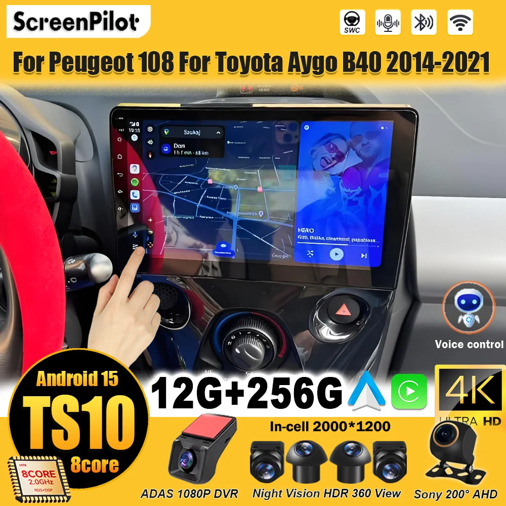 

For Peugeot 108 For Toyota Aygo B40 2014-2021 Android 15 Car Radio Multimedia Video Player Stereo Head Unit 2 din Bluetooth Wifi