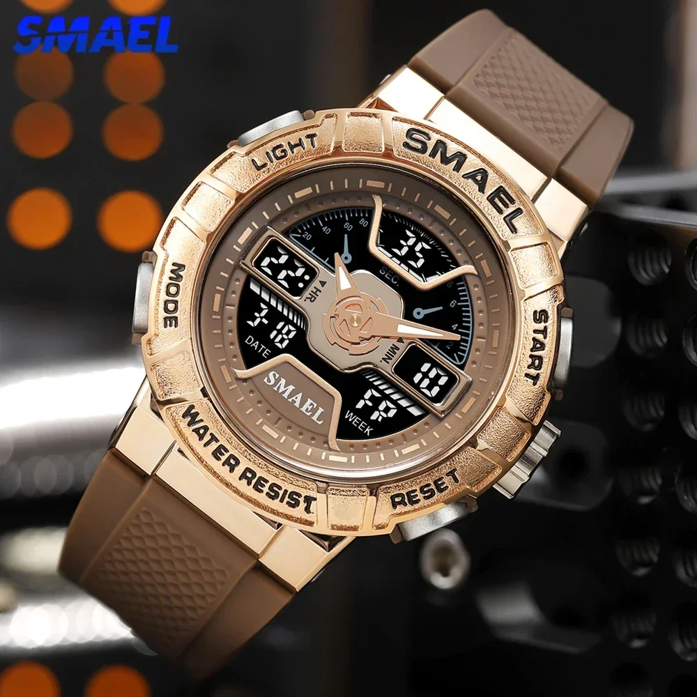 SMAEL Sports Watches for Men's Waterproof Military Army Coffee Stopwatch Week Display Clocke 8067 Fashion Quartz Wristwatch Male