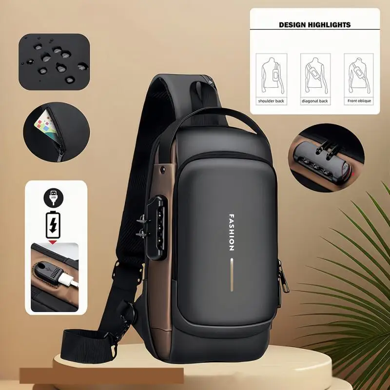 Diebstahlsichere Brusttasche für Herren, modischer Motorrad- und Freizeit-Sport-Schrägrucksack, strapazierfähiges Oxford-Gewebe – Detail 7