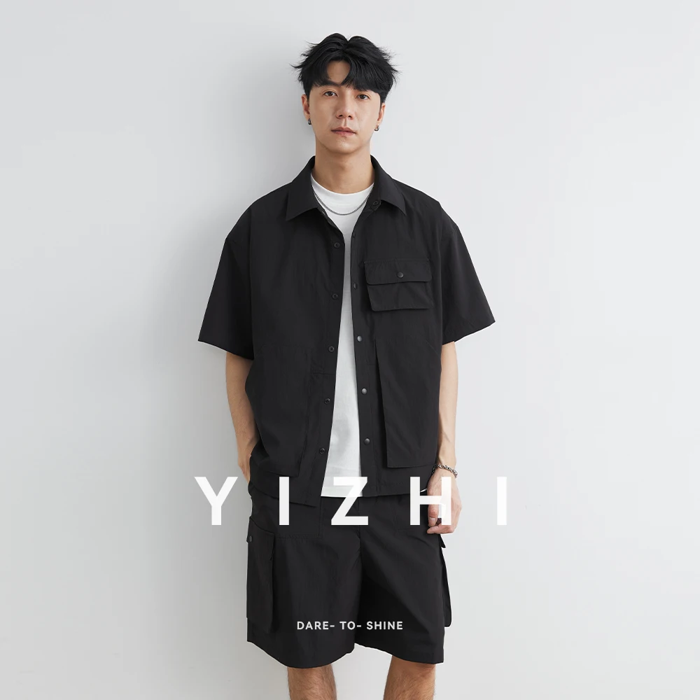 Summer Men Loose Casual Short Sleeve Cargo Shirt Shorts 2 Piece Sets Suits Cityboy Streetwear Fashion Tracksuits Men's Suits