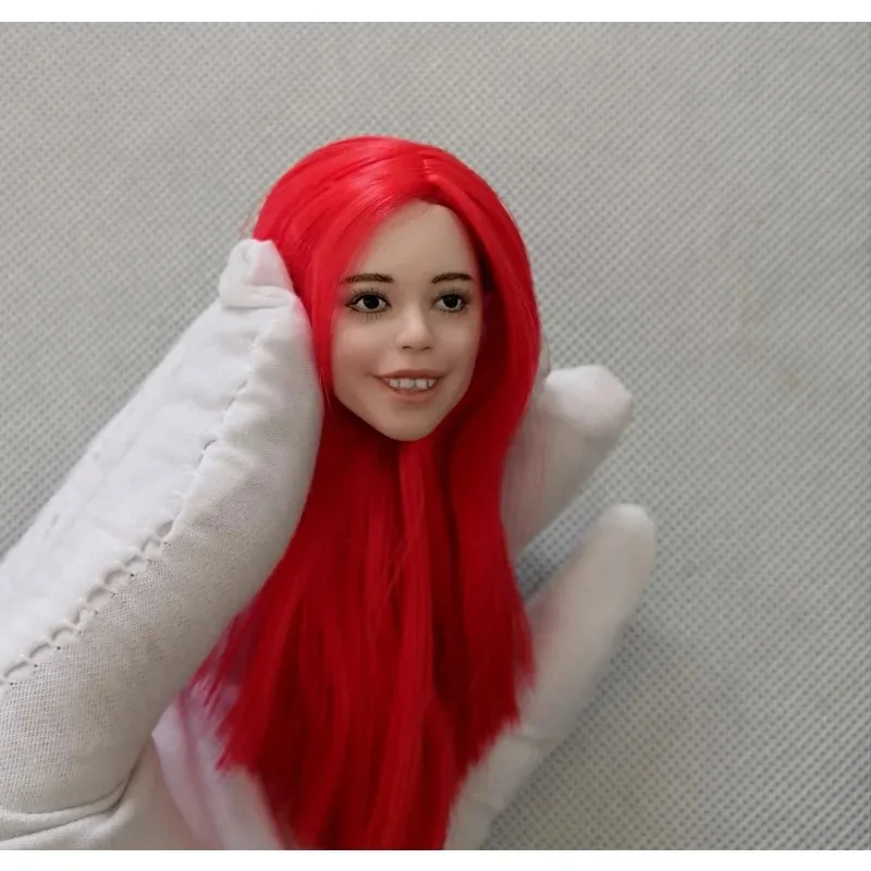 1/6 Scale Red Long Hair Expression Head Sculpture Female Action Figures Head Carving Model for 12" Ph Tbl Pale Skin Body