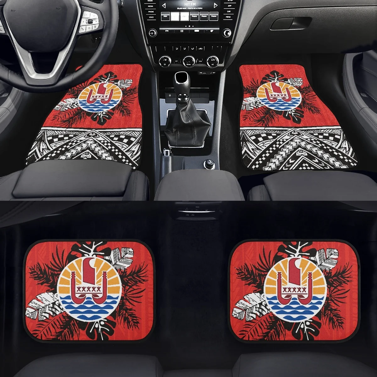 4 Pieces Car Floor Mats Tahiti Polynesian Floral Print Car Accessories Rubber Floor Mat Carpet All Weather Protection for Car