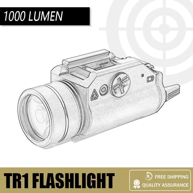 Tactical TR1 HL 1000 Lumen Flashlight for Pistol GLOCK 17 18 19 CZ-75 SIG SAUER P226 1911 20mm Rail Lanterna Torch Flashlight