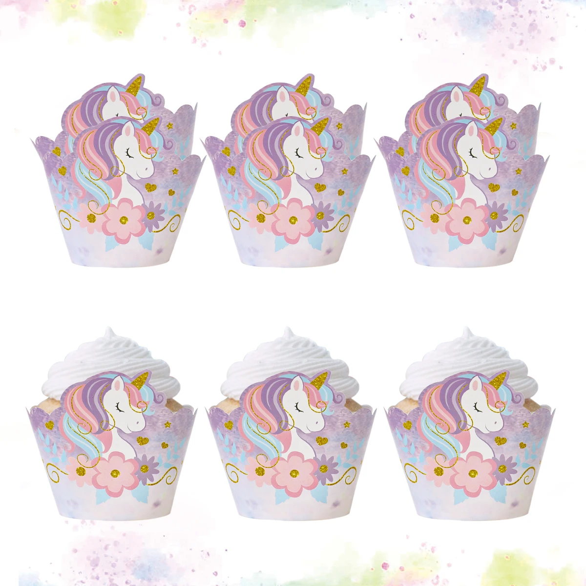 6pcs Rainbow Unicorn Cupcake Wrappers Cake Rim Unicorn Birthday Party Cake Decorations Baby Shower Unicorn Party Supplies