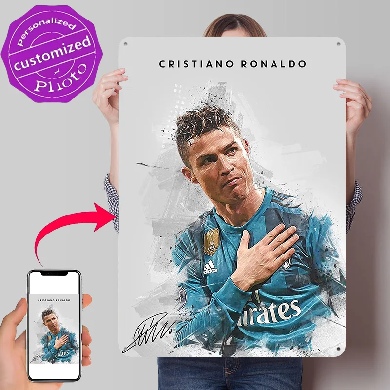 Cristiano Ronaldo 3D Texture Printed Poster Custom Vintage Metal Tin Plate Sign for Wall Art Funny Signs Home Decor Ornaments