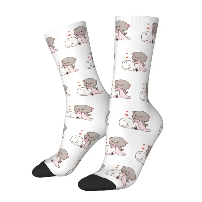 

Peach And Goma Mochi Cat Drooling Crew Socks Cool 3D Printed Happy Dress Socks Novelty Street Style Crazy Socks for Men Women