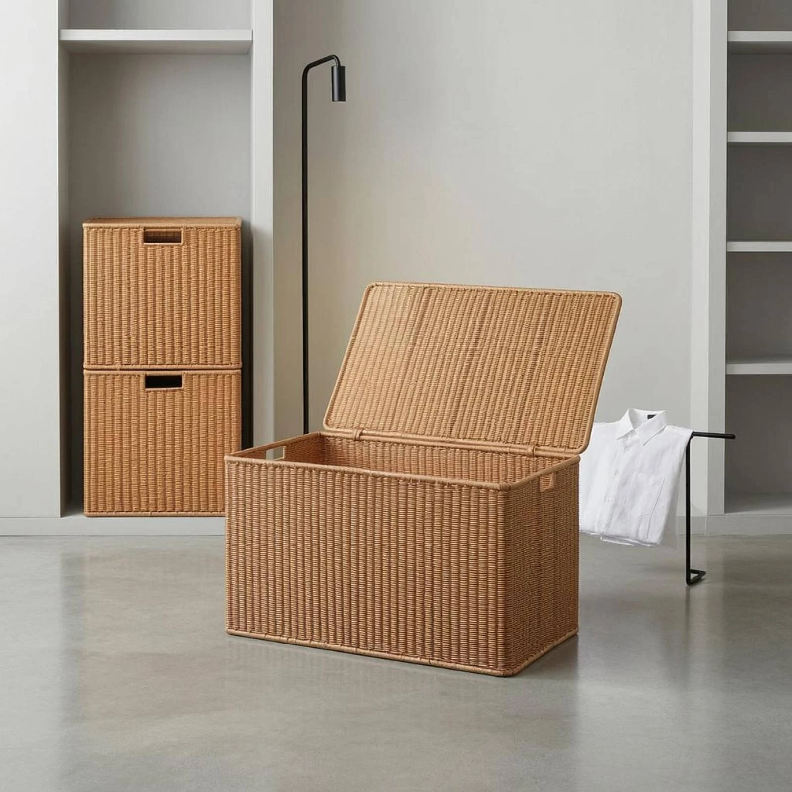 

Rattan Storage Chest Reinforced Frame Rattan Storage Trunk Household Organizer Rounded Edges Light Brown