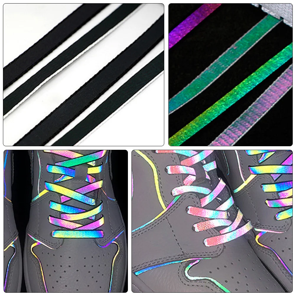 

2pcs Holographic Reflective Shoelaces Flat Luminous Shoe Ties For Sneakers Sports Running Shoes Night Safety Accessories