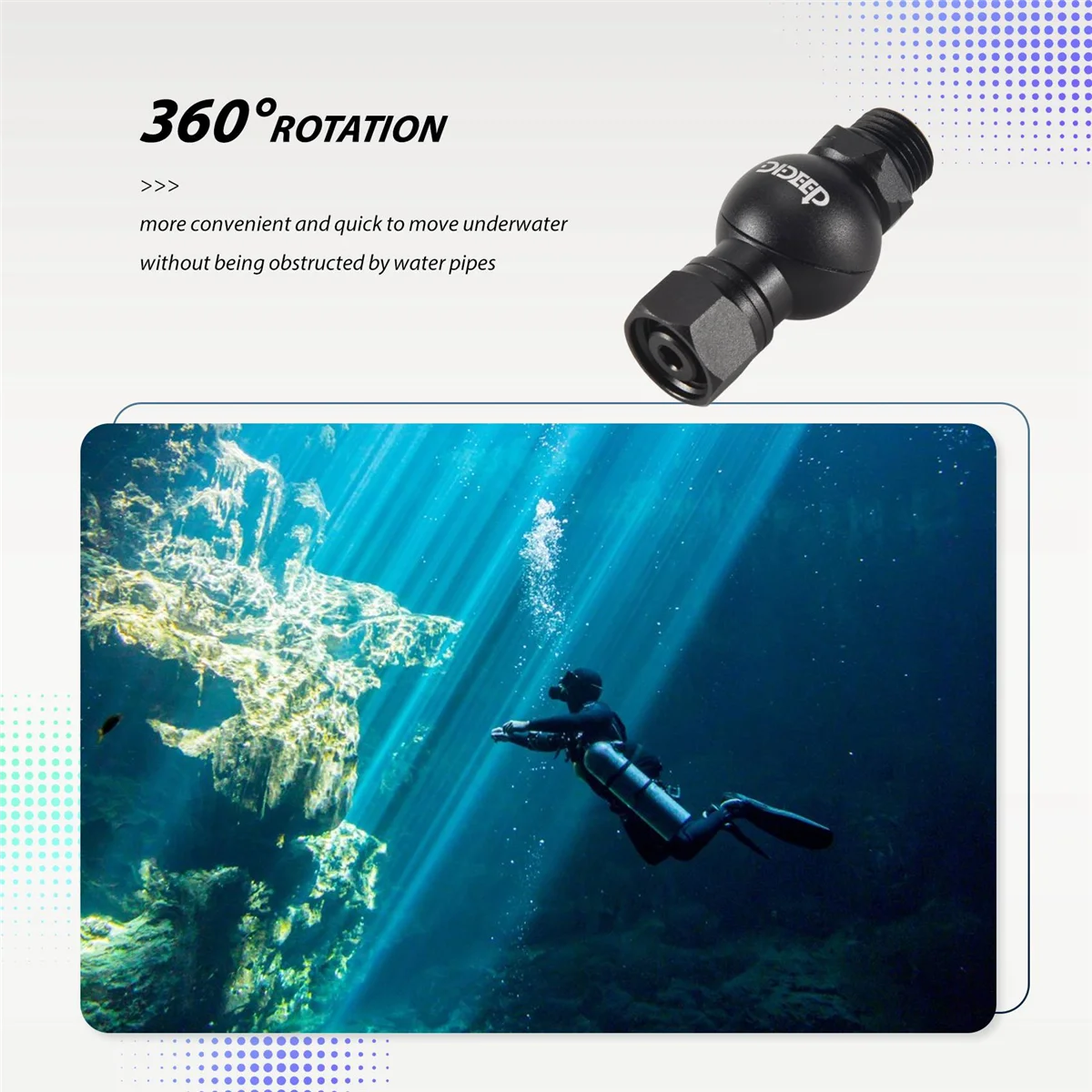 Global Universal 360 Degree Swivel Hose Adapter for 2Nd Stage Scuba Diving Regulator Connector Dive Accessories