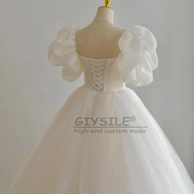 GIYSILE فساتين زفاف بيضاء مخصصة للأميرة خفيفة فاخرة 2025 جديدة فرنسية بسيطة بأكمام فقاعية فساتين زفاف صور الزفاف