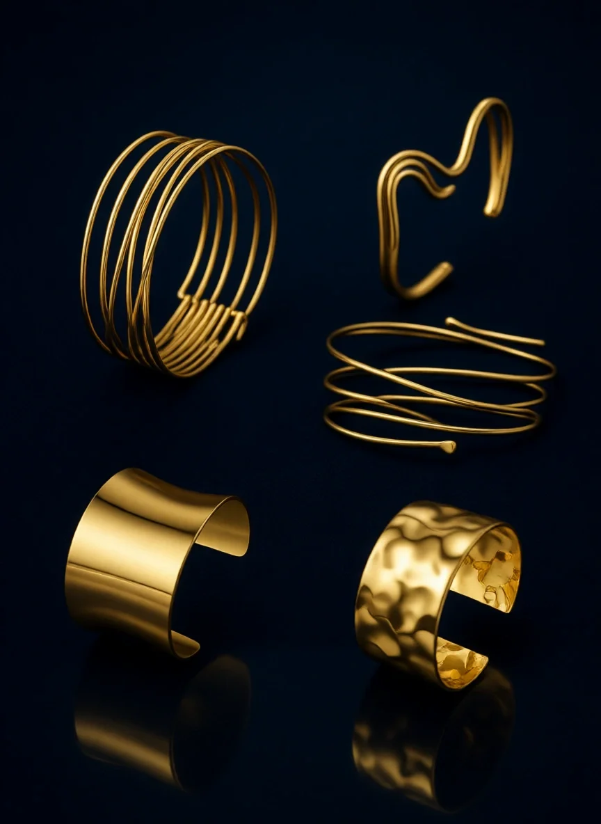 

Набор из 6 массивных золотых браслетов-манжет на предплечье, регулируемые минималистичные спиральные браслеты для женщин