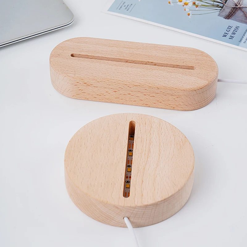 New DIY Solid Wood Luminous Lamp Holder 3D Acrylic LED Solid Wood Night Light Base Room Decoration Living Room Decoration