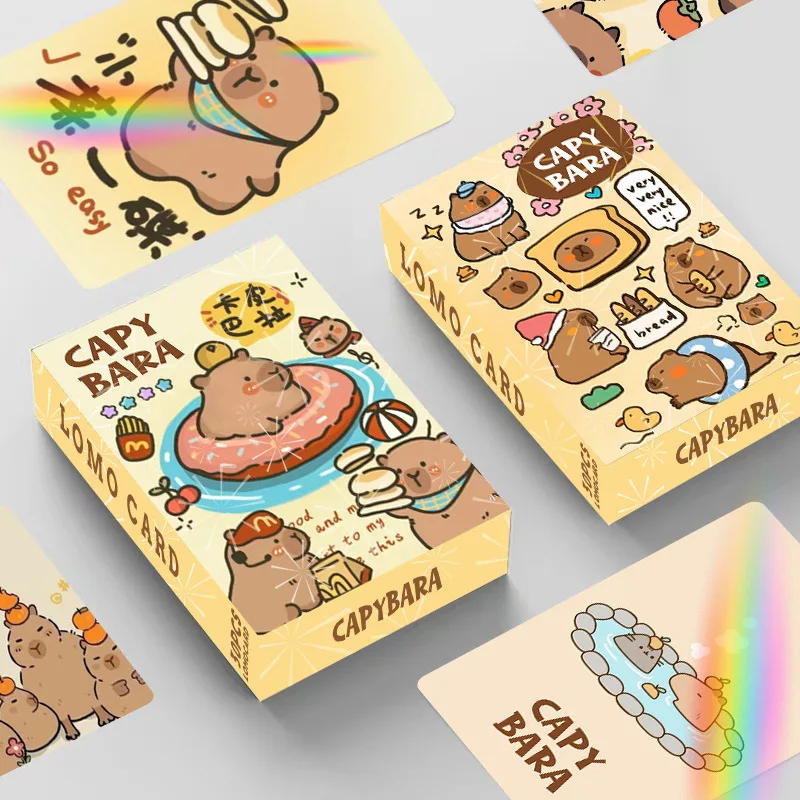 30pcs Laser Flash Capybara Card Capibala carte piccole a doppia faccia LOMO Card Anime periferiche Box Collection regali di biglietti di auguri