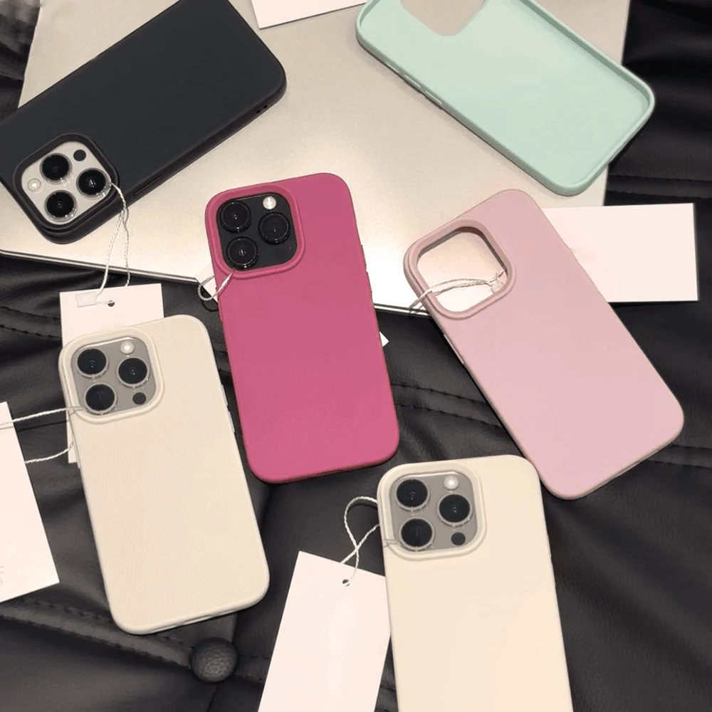 Leather Case For iPhone 16 Pro Case iPhone 11 12 13 14 15 Pro Max Plus Candy Lychee Pattern Shockproof Matte Soft Silicone Cover