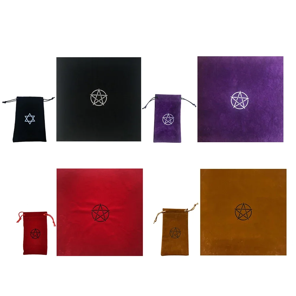 Pentagram Tarot Tablecloth with Bag Velvet Altar Tarot Cloth Pentacles Mat Decorative Tablecloth for Game