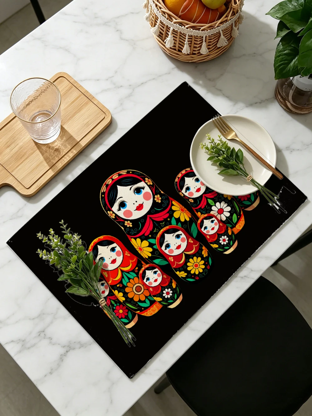 Printed Placemats for Dining Table Kitchen Holiday Parties Colorful Russian Nesting Dolls Pattern