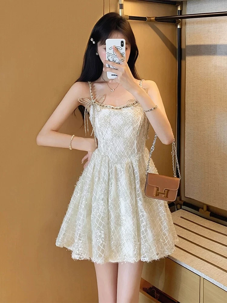 

Ele Summer 2025 New Women's Fraance Sle Belted Strap Dr Slimming High-End Precision Skirt Sweet Sle Single Piece