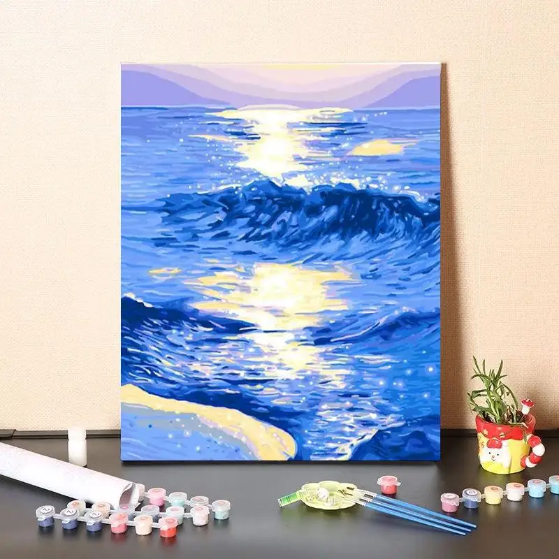 Large Size DIY Digital Oil Painting Sunset Beach Series Decoration Paint By Number No Frame