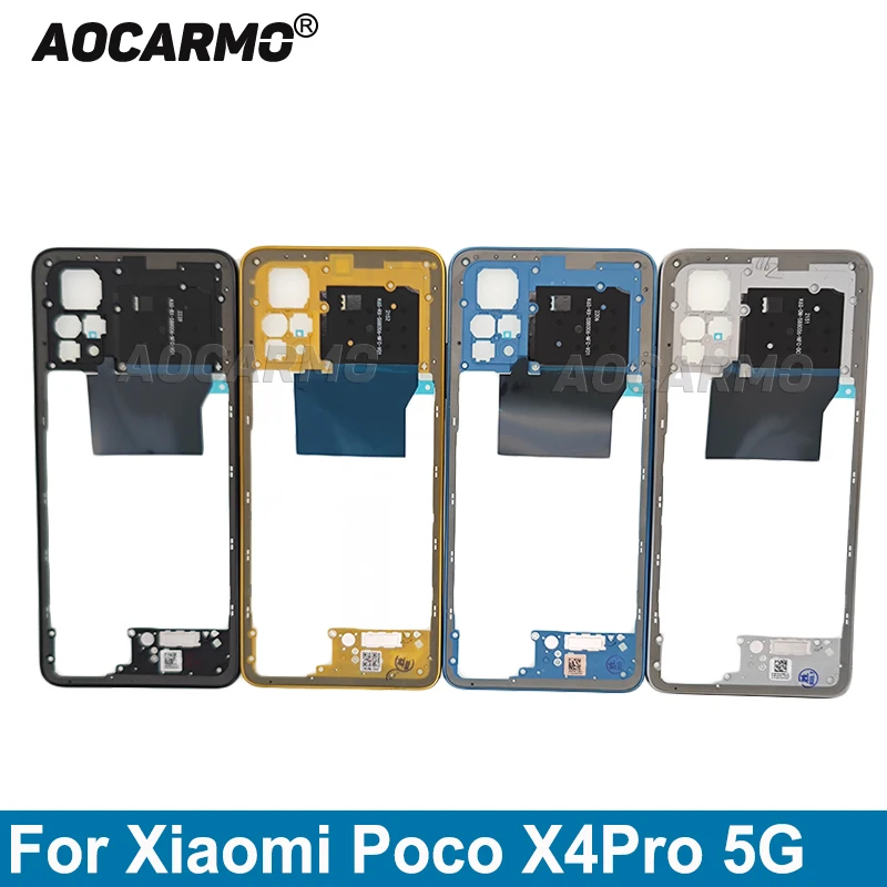 

Aocarmo For Xiaomi Poco X4 Pro 5G X4Pro Middle Frame With side keys Rear Door Back Cover Frame Housing Front Frame