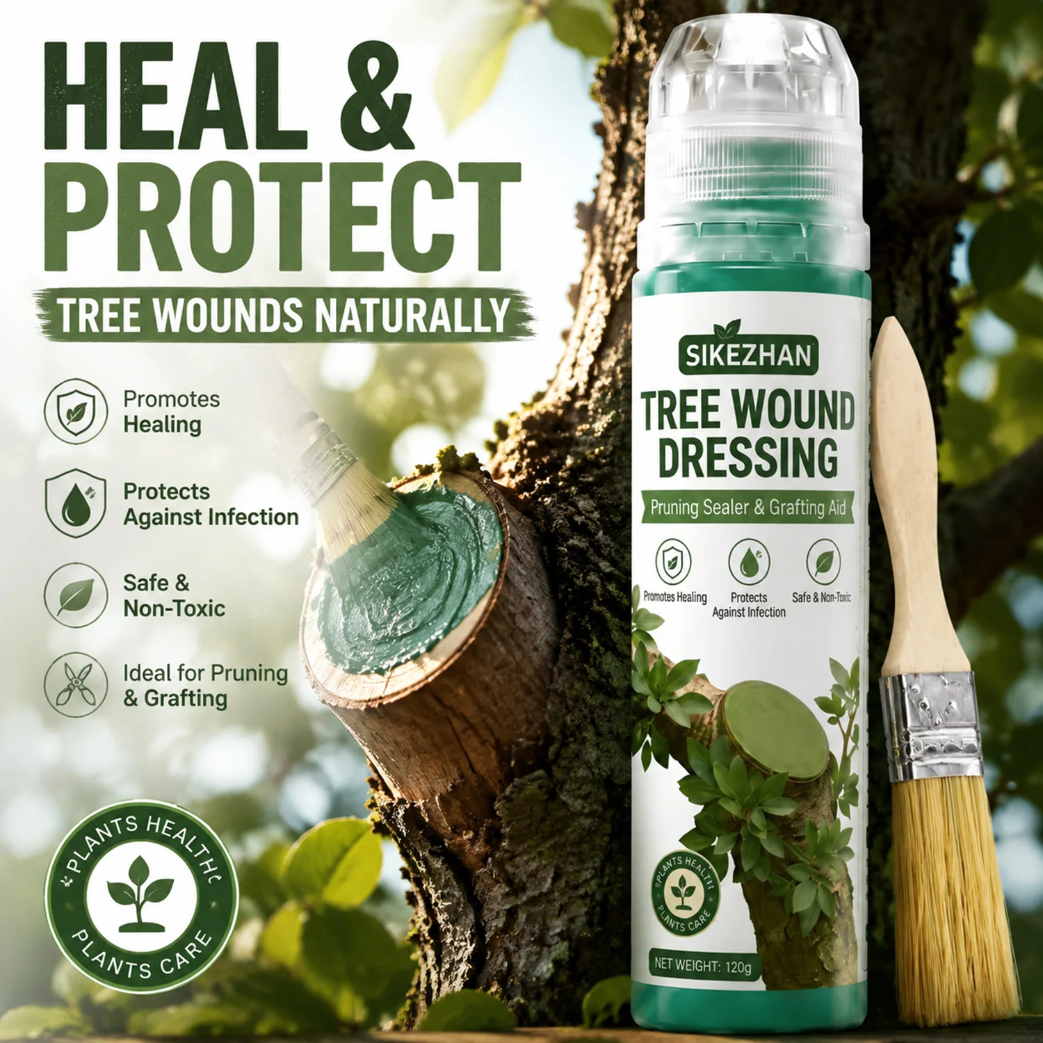 SIKEZHAN 120g Tree Wound Dressing Pruning Sealer and Grafting Compound Healing Paste with Brush for Bonsai Garden Plant Repair