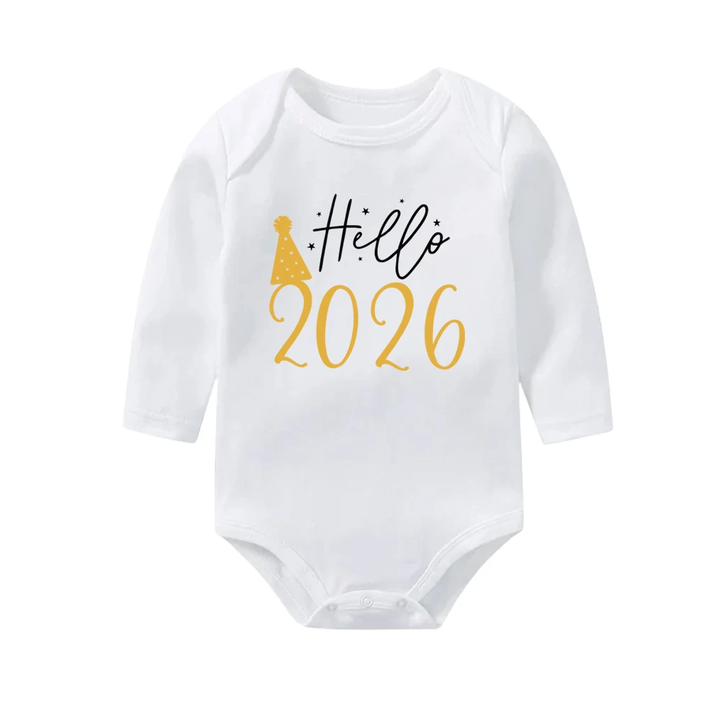 مرحبا 2026 الوليد الطفل ارتداءها قميص قطني بكم طويل ثوب فضفاض للأطفال الرضع الجسم طفل بنين بنات السنة الجديدة روبا الملابس هدية الكريسماس