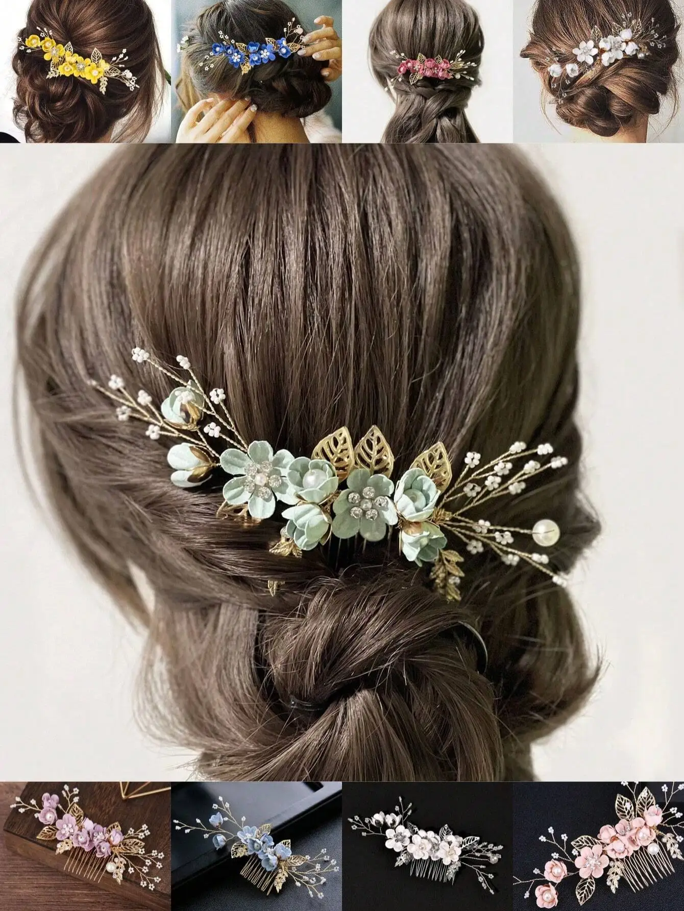 

Elegant Floral & Faux Pearl Hair Comb for Women, Boho Style Updo Accessory