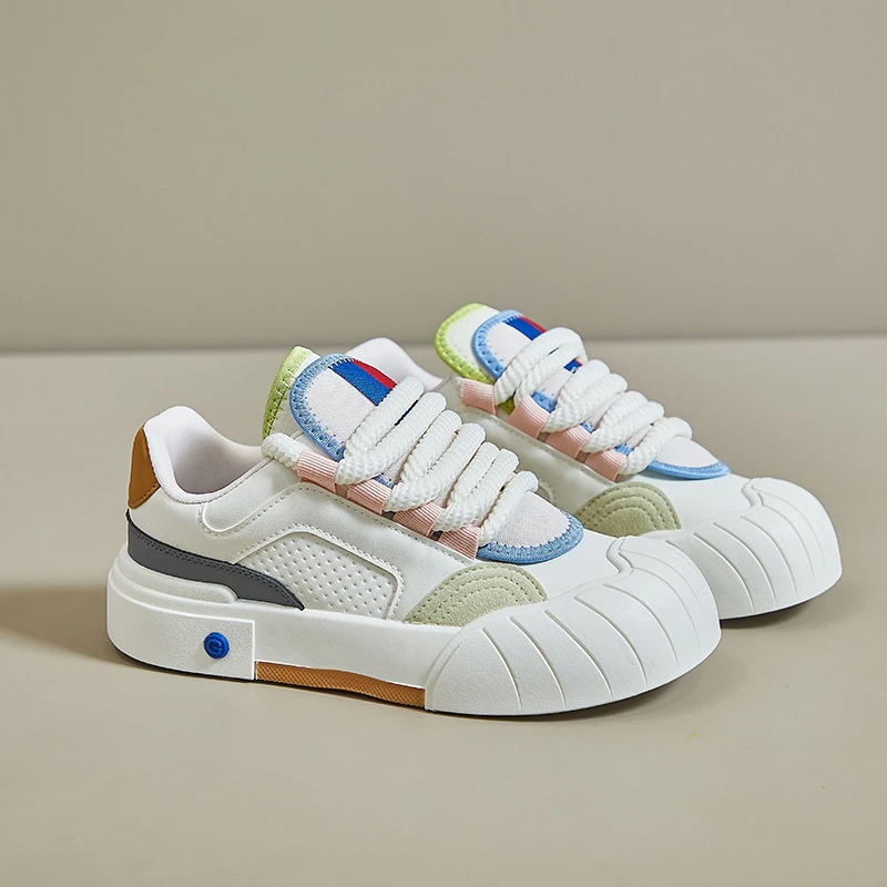 New wide toe old vintage sneakers women's faux leather oxford shoe lace up trainers harajuku moccasin woman retro chunky sneaker
