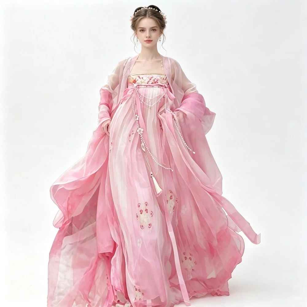 2026 Hanfu Qixiong Ruqun Tang Dynasty Costume Women Sheer Daxiushan Robe Elegant Chinese Fairy Dress Cosplay Photography Outfit