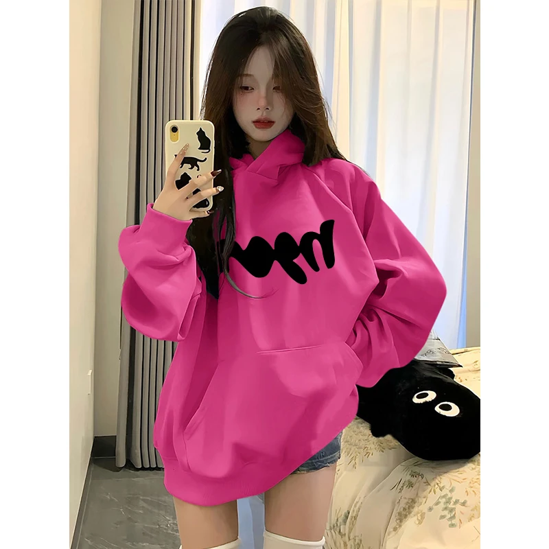 트렌디한 후드 롱 스웨트셔츠 여성용 루즈 슬림핏 스트리트 스타일 안감 있는 레트로 레이지 코트 레터 프린트
