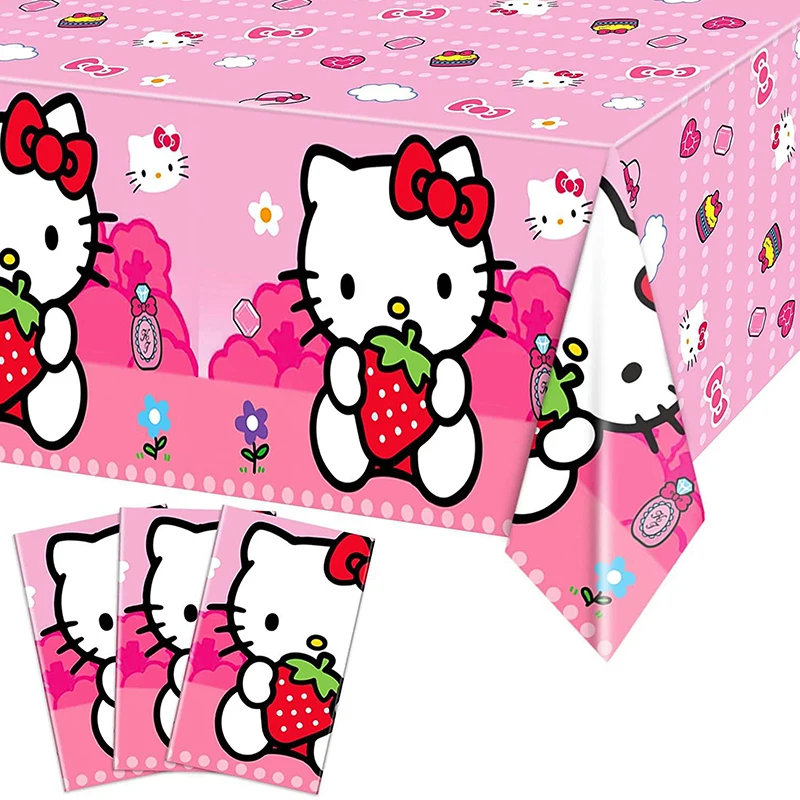 1Pcs PE Cute Kawaii Sanrio Hello Kitty Birthday Party Decoration Tablecloth Supplies Gifts