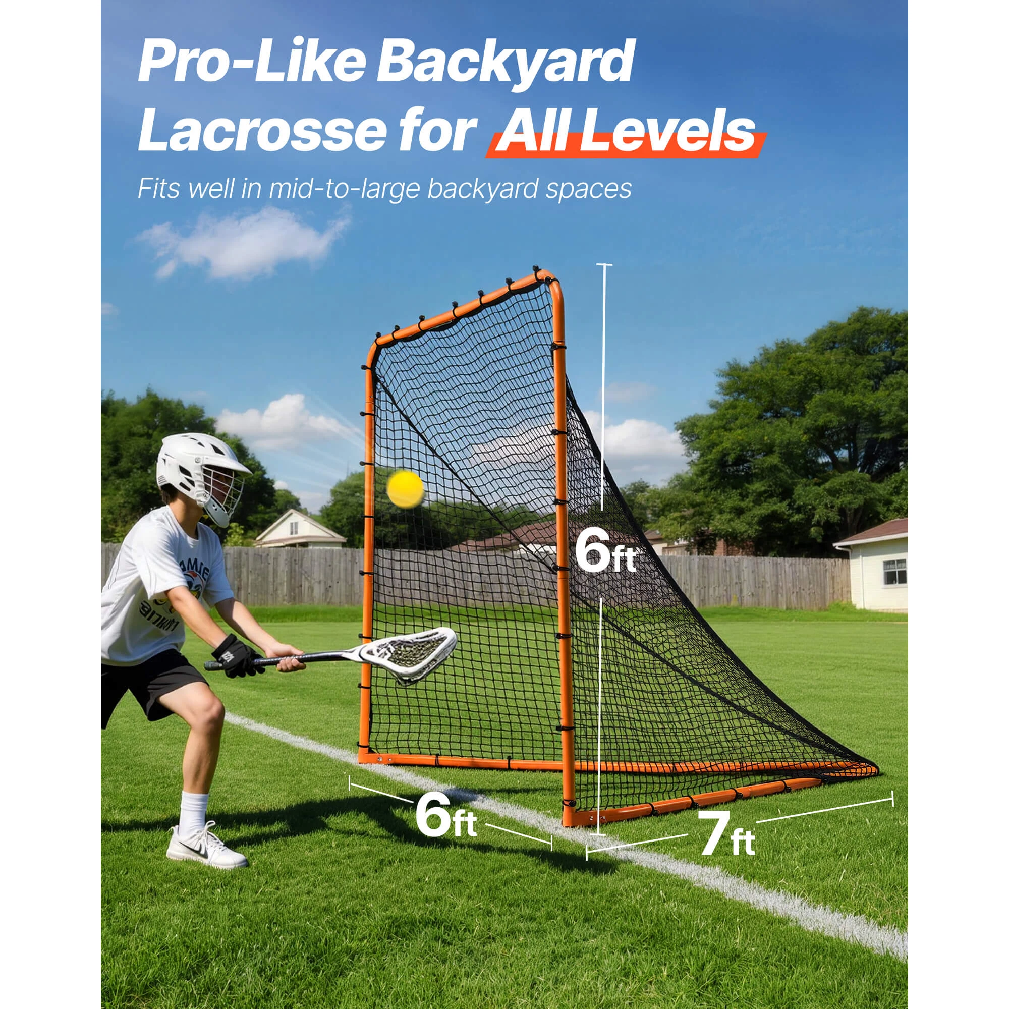 Lacrosse Goal, 6' x 6' Lacrosse Net, Folding Portable Backyard Lacrosse Training Equipment, Steel Frame Training Net, Quick & Easy Setup Lacrosse Goal, Perfect for Youth Adult Training, Orange