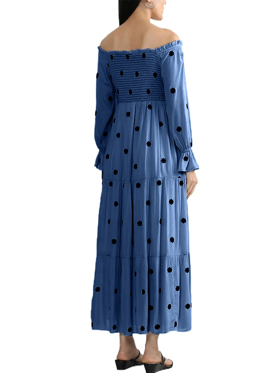 Deuyeng Vrouwen Fall Midi Maxi Jurk Lange Mouw Off Shoulder Vierkante Hals Split Flowy Boho Jurk Vakantie Bloemen Jurken