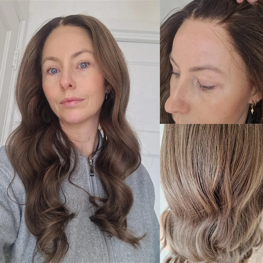 

Парик с 5% содержанием натуральных волос, кружевной фронтальный, цвет пепельно-коричневый с карамельно-блондовыми оттенками, 13x4 HD кружево, без клея, медицинский, из термостойкого синтетического волокна, полный парик для женщин