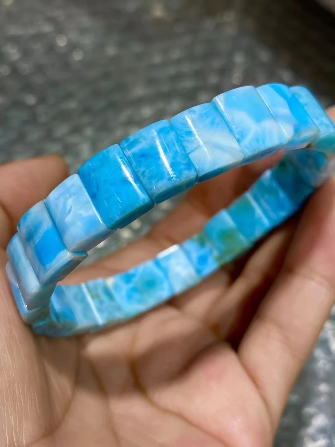 Natural Blue Larimar Rectangle Beads Bracelet 10.8x9x4.6mm Pattern Jewelry Gemstone Blue Larimar Women Men AAAAAAA