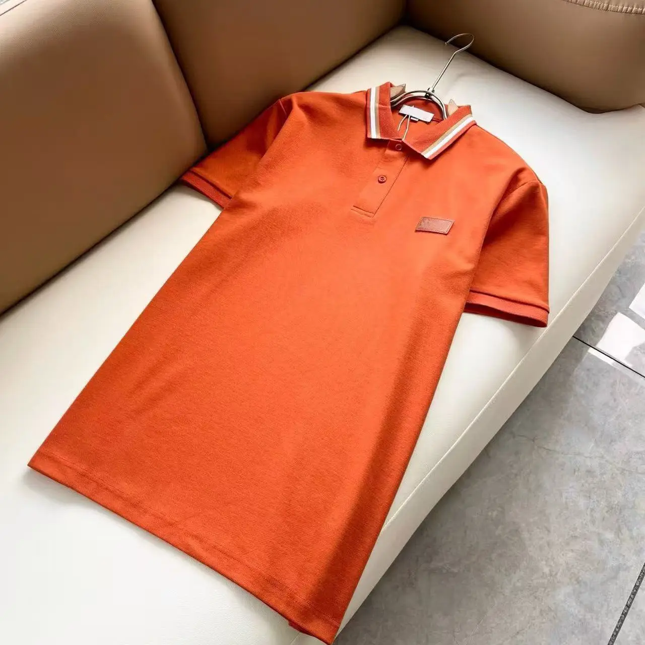 BC Italian Men's Summer New Old Money Style Short Sleeve Chest Leather Business Men's Breathable Lapel POLO Shirt