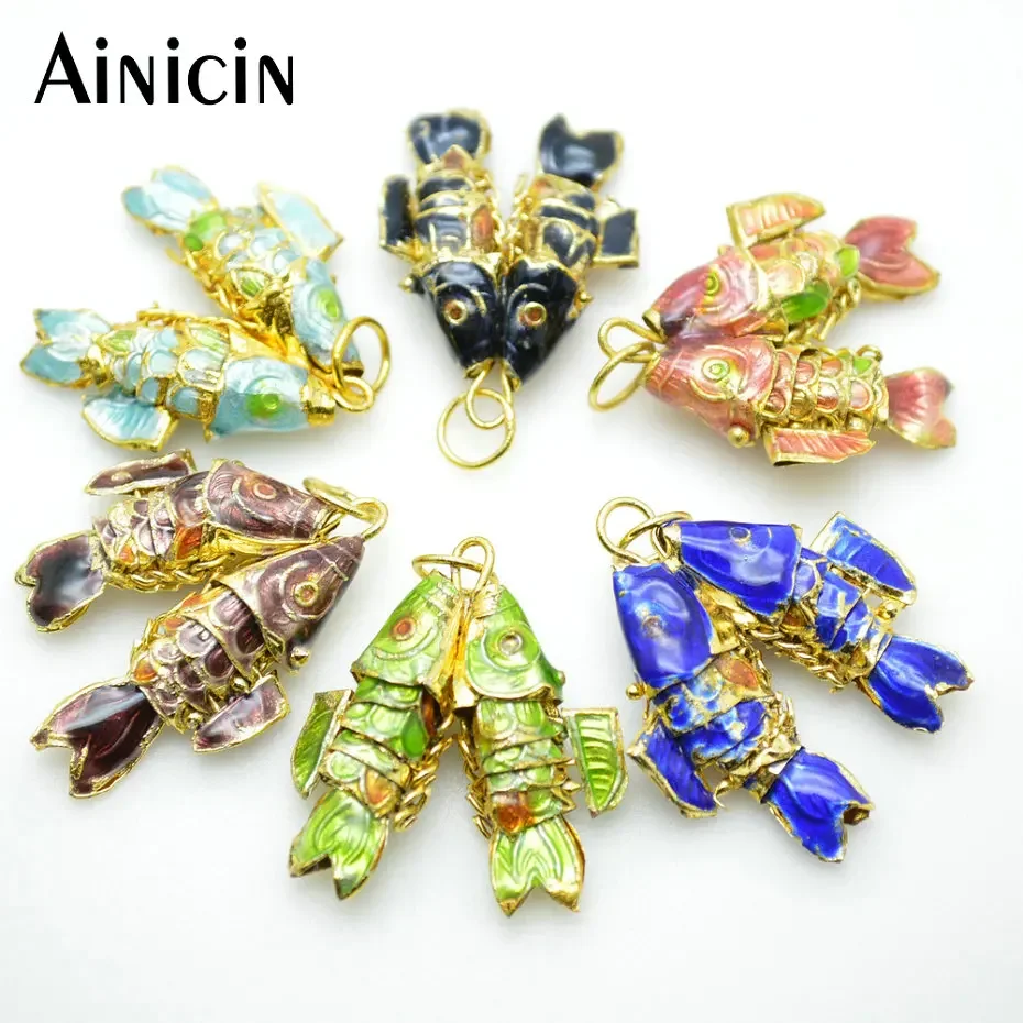 6pcs High Quality Multi Color 25x25mm Cloisonne Enamel Double Fish Pendants For Earrings & Necklace Pendant Making Findings