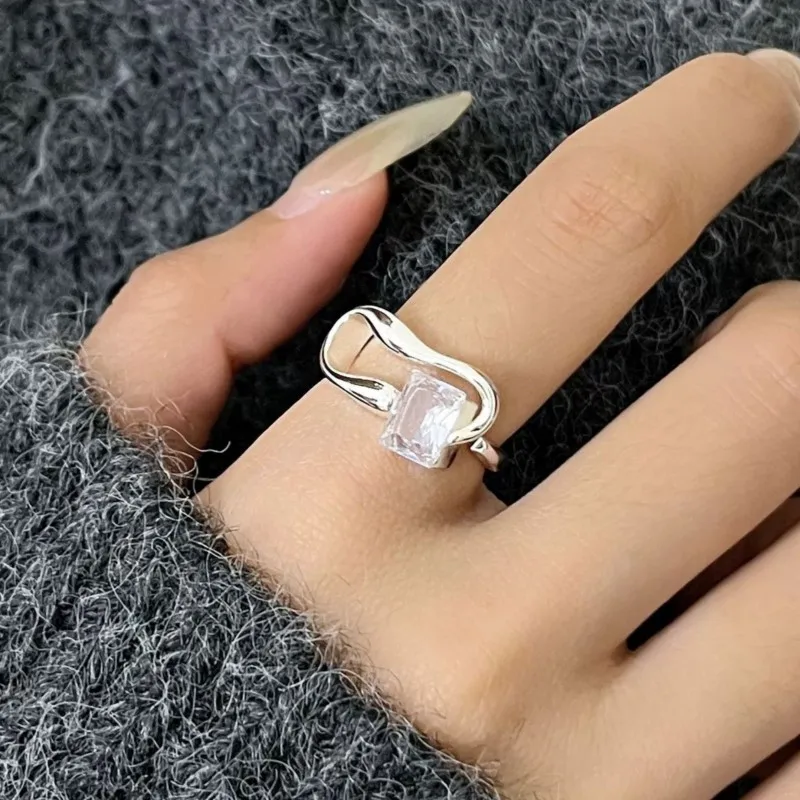 PANJBJ – bague géométrique en argent Sterling 925 et Zircon pour femmes, ajouré, carré, tendance, ligne polyvalente, bijoux irréguliers, cadeau, livraison directe