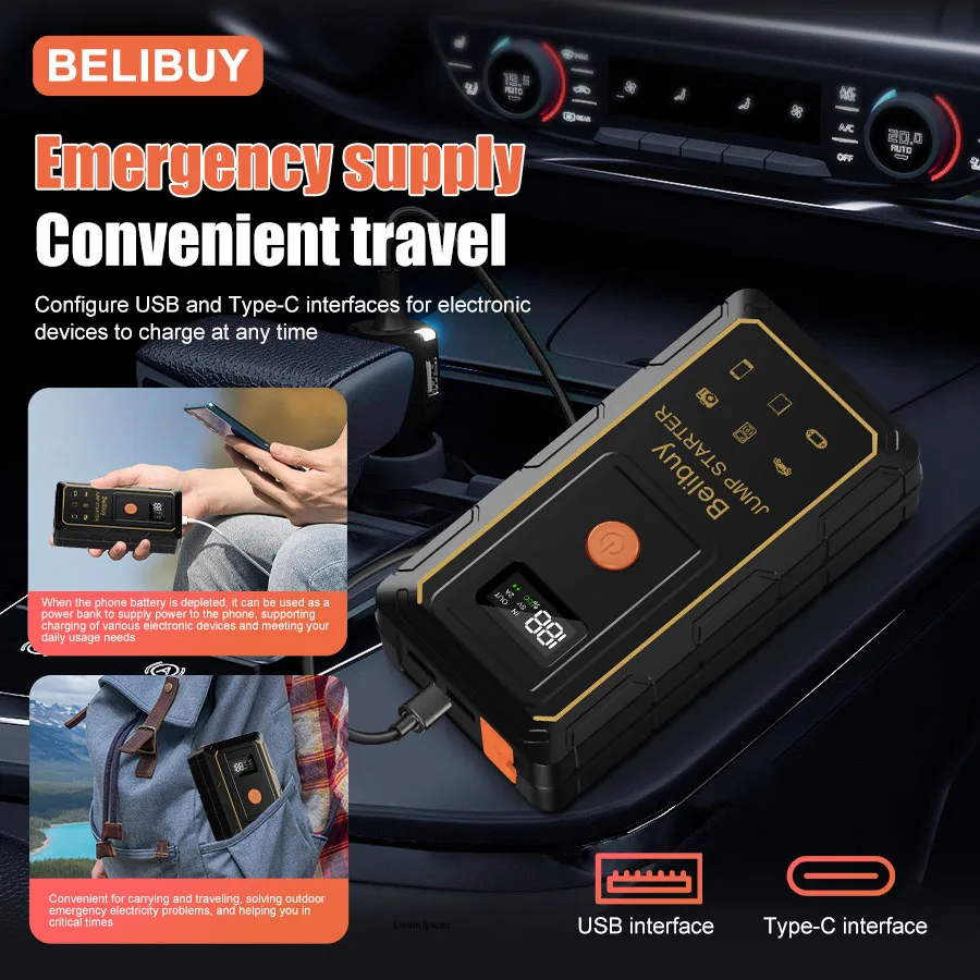 معزز بطارية السيارة قوي وحجم الجيب مع مخرج USB مزدوج وإضاءة SOS. كن جاهزًا لأي طوارئ!